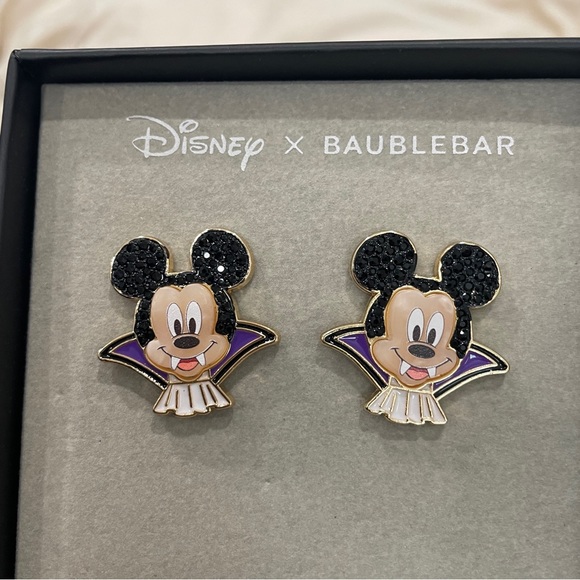 NEW Disney x Baublebar Mickey Mouse Vampire Halloween Earrings with Rhinestones - Picture 2 of 2